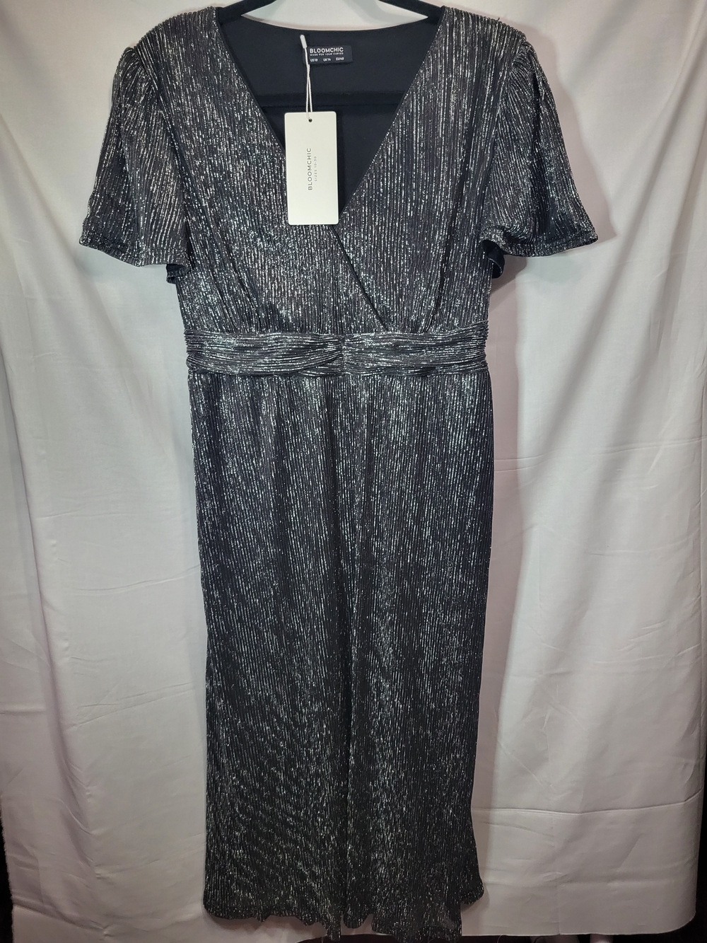 BloomChic Black-Silver Metallic Midi Dress